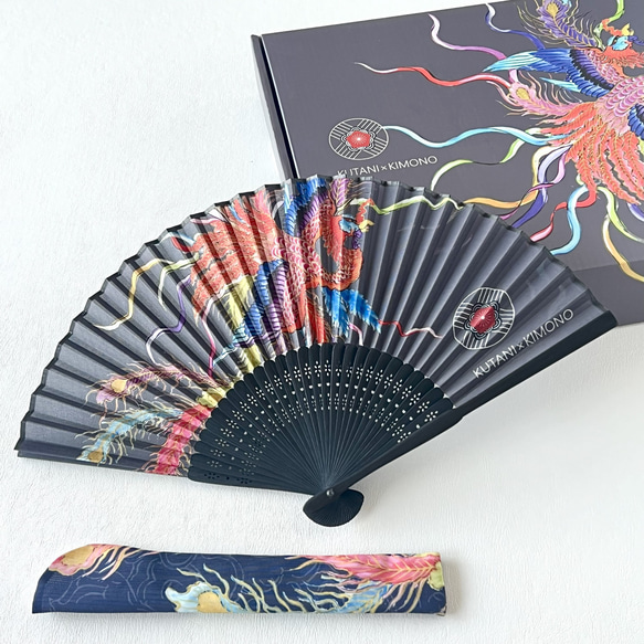 九谷をまとう扇子【KUTANI×KIMONO】鳳凰  同柄収納袋・化粧箱入 17枚目の画像
