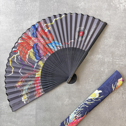 九谷をまとう扇子【KUTANI×KIMONO】鳳凰  同柄収納袋・化粧箱入 3枚目の画像