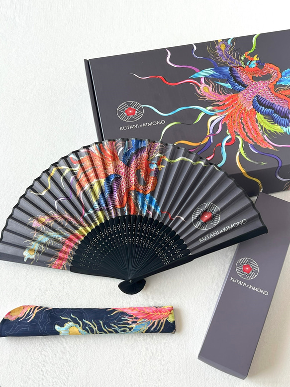 九谷をまとう扇子【KUTANI×KIMONO】鳳凰  同柄収納袋・化粧箱入 19枚目の画像