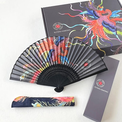 九谷をまとう扇子【KUTANI×KIMONO】鳳凰  同柄収納袋・化粧箱入 4枚目の画像