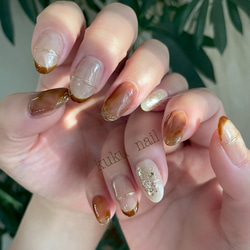 シンプルラインミラーアート×ニュアンス×大人レディブラウンネイル