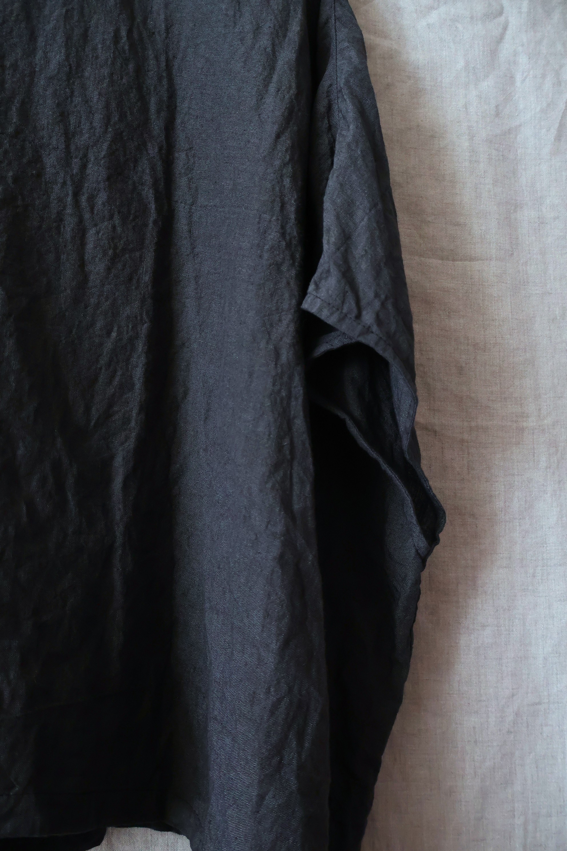 【受注制作】濃紺/天日干し60リネン　ハイスタンドカラー/ドルマン袖プル