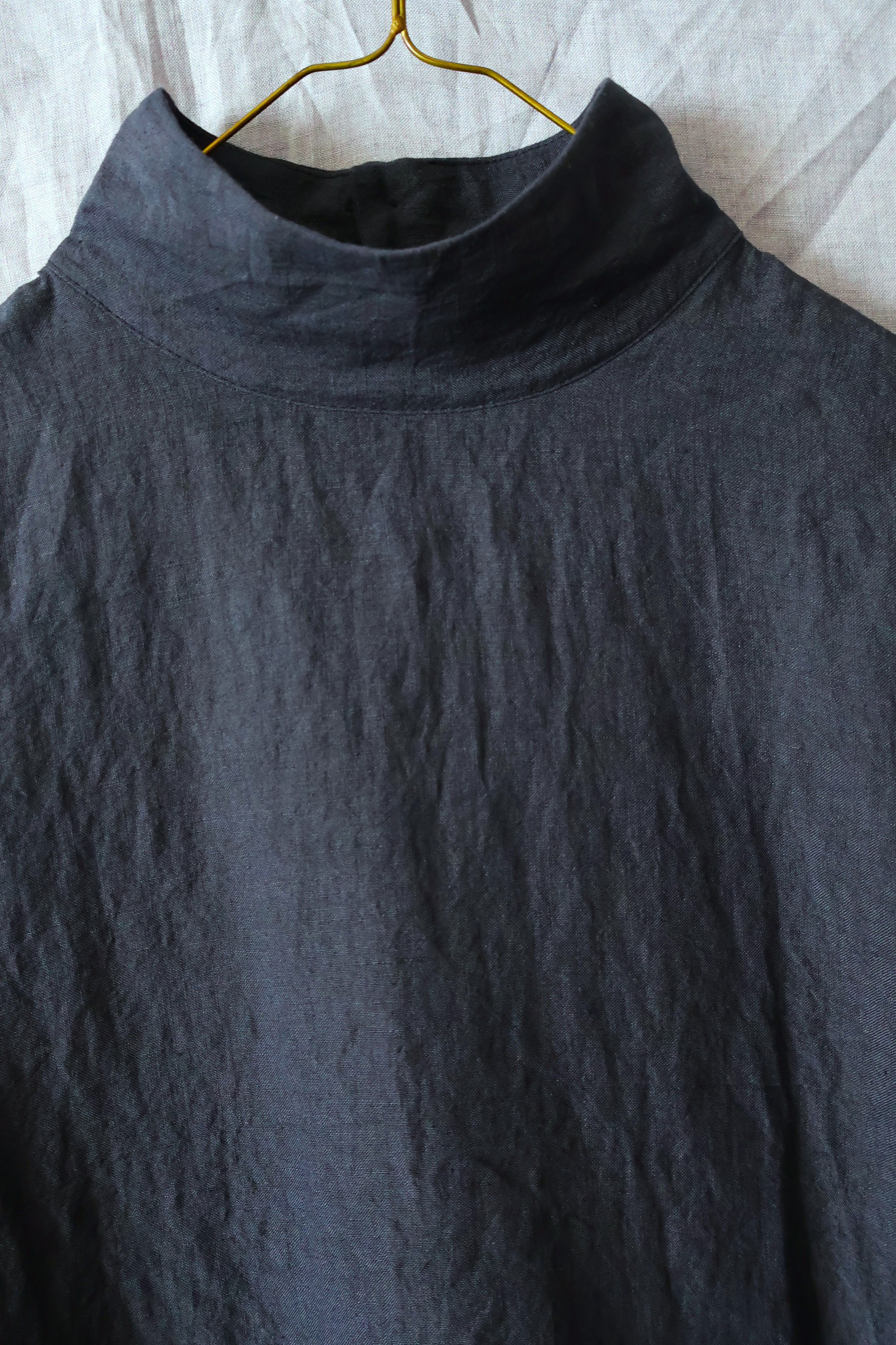 【受注制作】濃紺/天日干し60リネン　ハイスタンドカラー/ドルマン袖プル