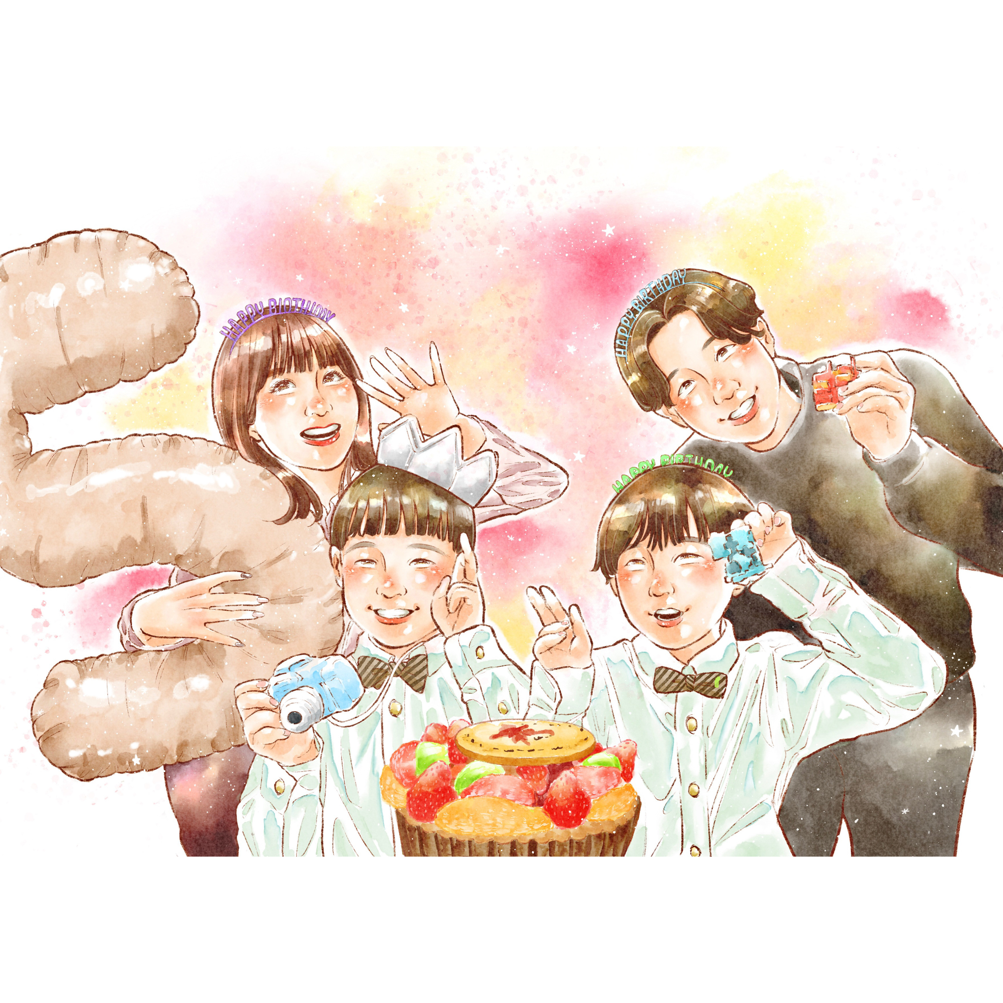 ＼家族の記念日に／やさしい水彩タッチの似顔絵 【フレーム・ラッピング付き】