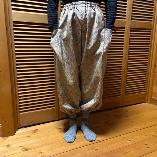 白大島紬の着物から もんぺパンツ 90cm 着物リメイク ロングパンツ