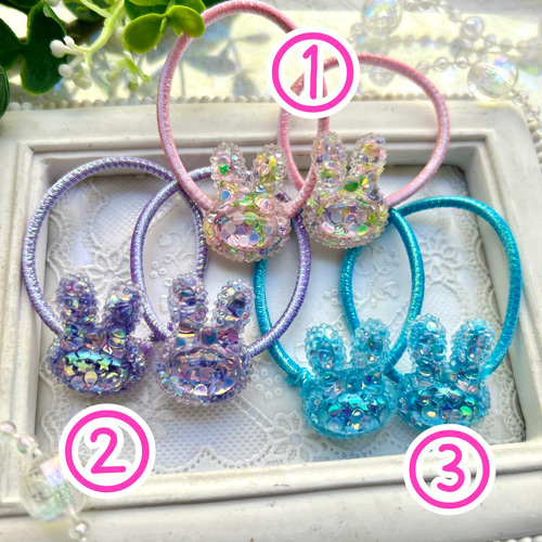うさぎ♡ヘアゴム 子供 キッズ ヘアアクセサリー キラキラ ブルー 髪