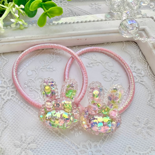 うさぎ♡ヘアゴム 子供 キッズ ヘアアクセサリー キラキラ ブルー 髪