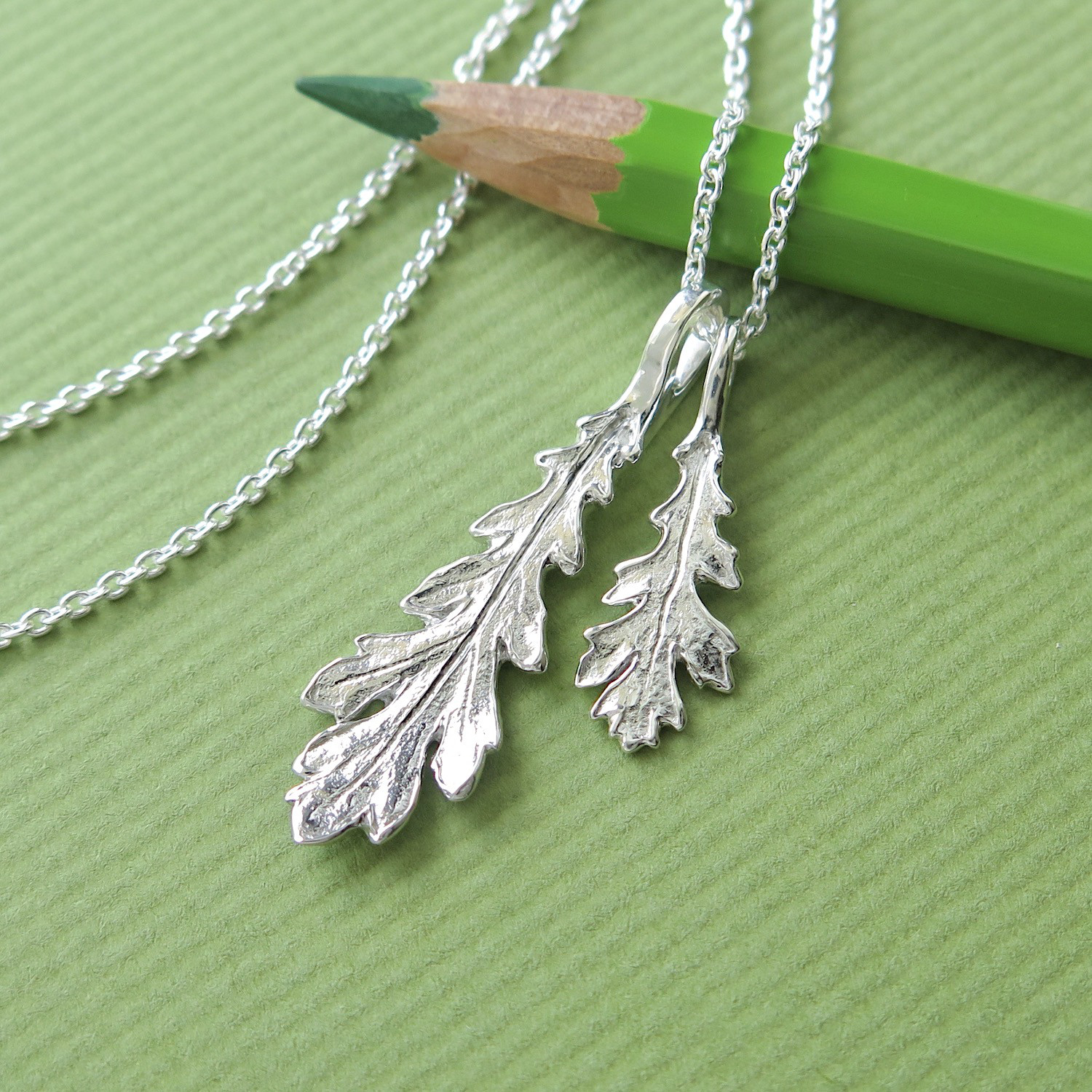 [999 Silver] シュンギク(春菊)・ダブルリーフペンダント, mini シルバーケアセット付, 一点物