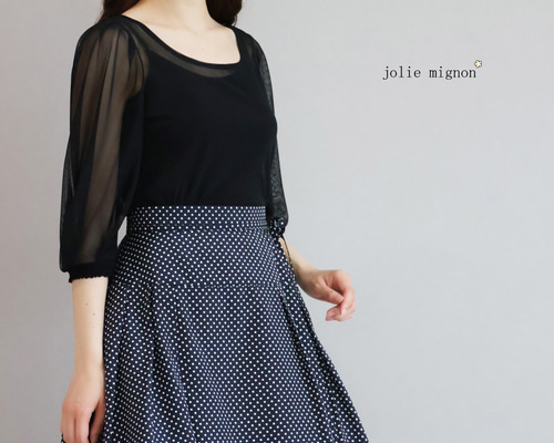 未使用級 ジョリーミニョン 袖口パール付き 異素材パフスリーブプルオーバー 36 f185b514dcc11e2ee440c15cebc078