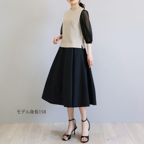 未使用級 ジョリーミニョン 袖口パール付き 異素材パフスリーブプルオーバー 36 f185b514dcc11e2ee440c15cebc078