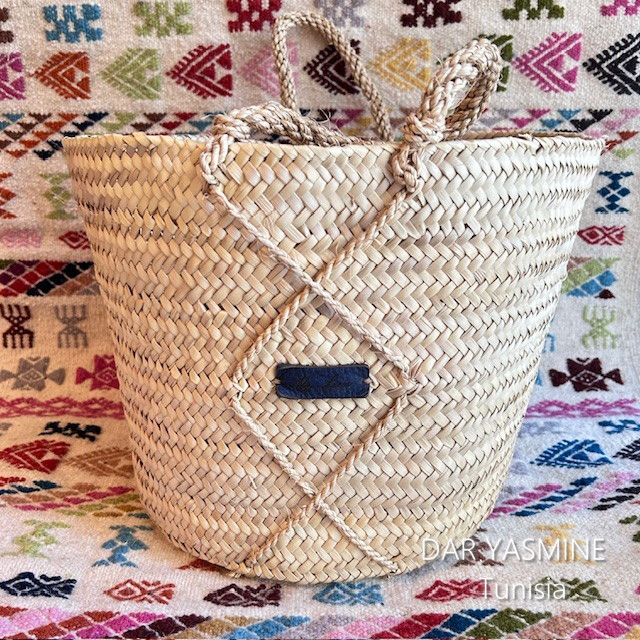 小さなシンプルかごバッグ　丸底バケツ型　ナチュラル　1点もの