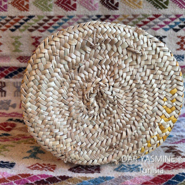 小さなシンプルかごバッグ　丸底バケツ型　イエロー　1点もの