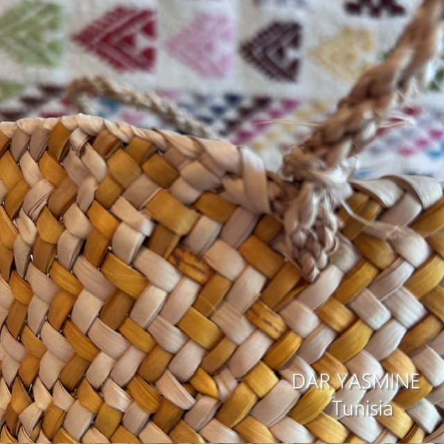 小さなシンプルかごバッグ　丸底バケツ型　イエロー　1点もの