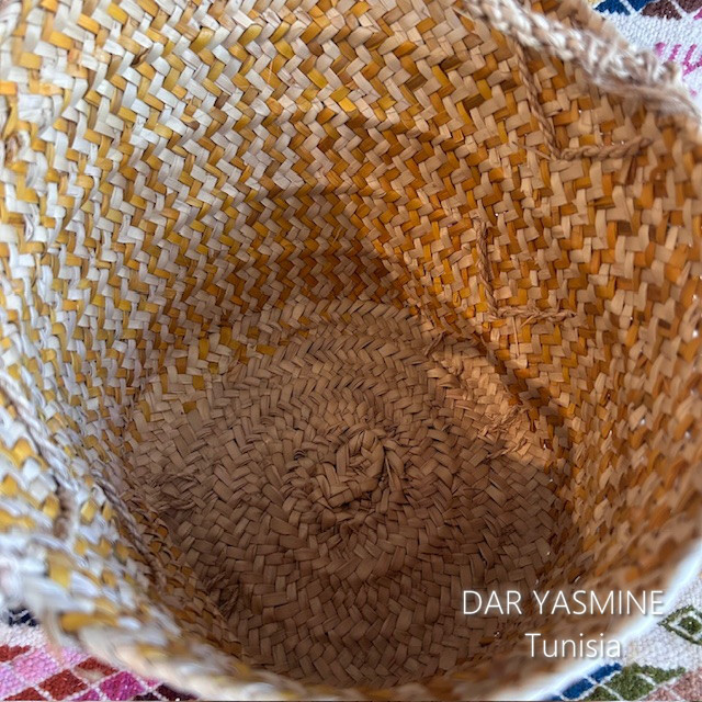 小さなシンプルかごバッグ　丸底バケツ型　イエロー　1点もの