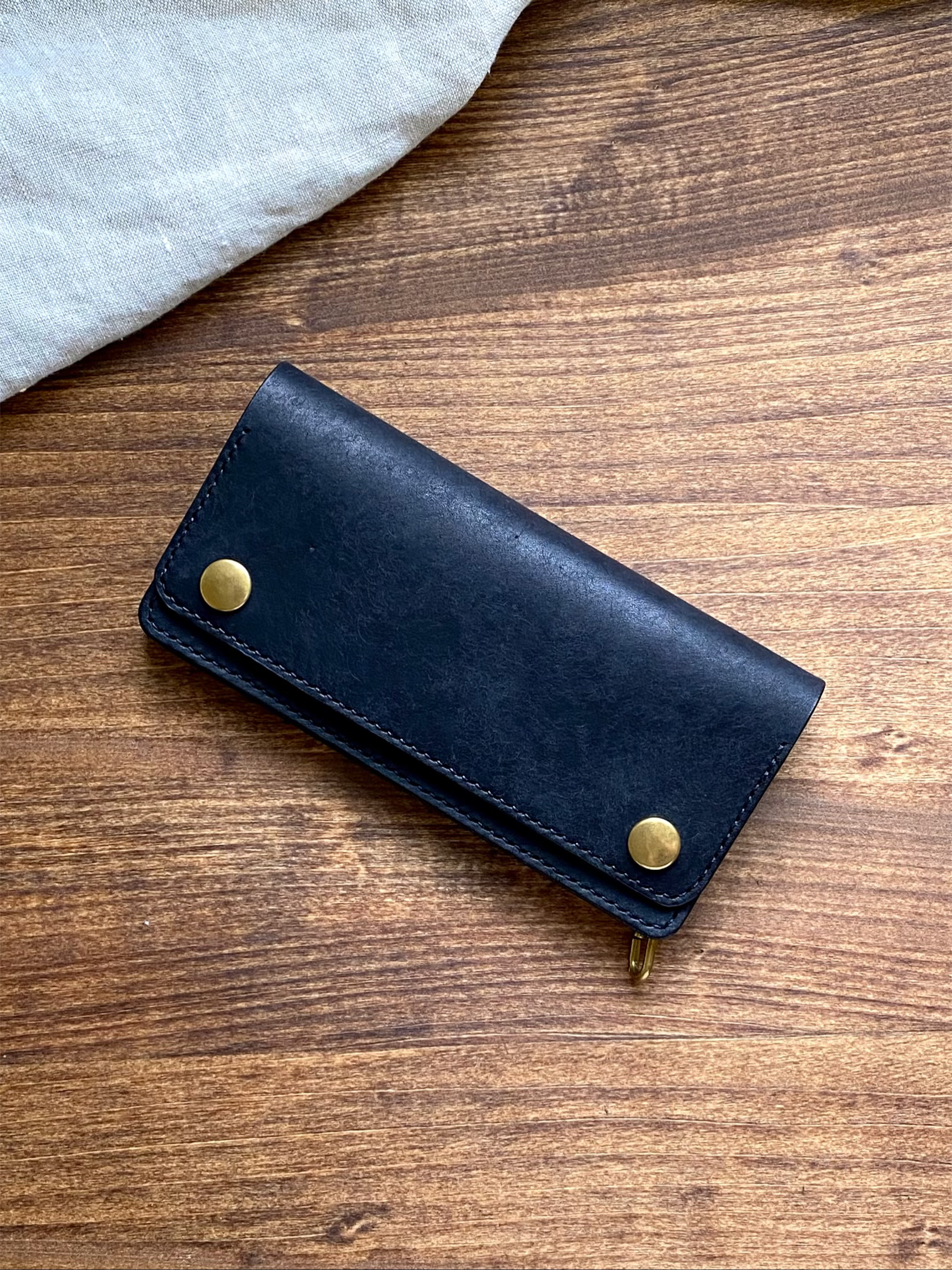 【受注制作】本革/黒×真鍮/トラッカーウォレット/イタリアンレザー