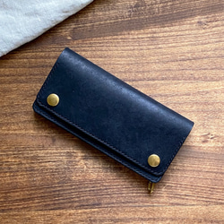 受注制作】栃木レザー茶芯ブラック/ミドルトラッカーウォレット 二