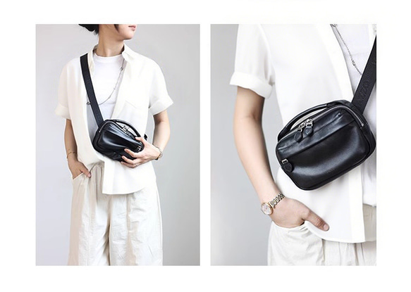 小巧卻容量十足！真皮迷你斜背包/男女通用，兩用，可斜挎 第3張的照片