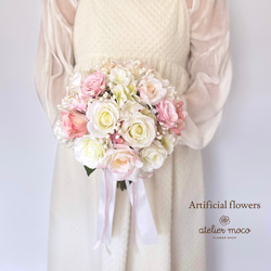 ウェディングブーケ、ブートニア、ヘッドドレス セット プリザと造花