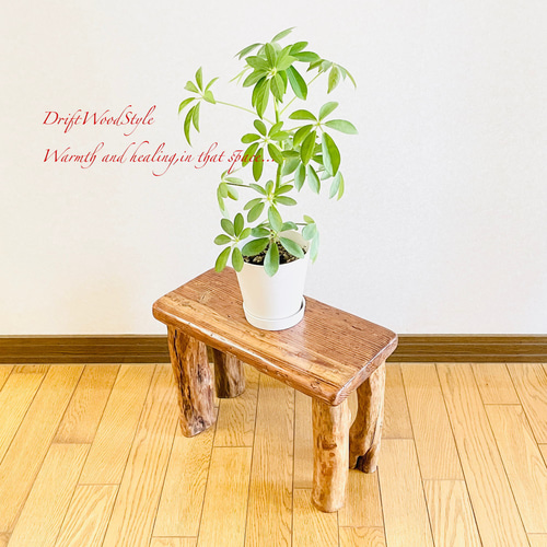 流木インテリア 古木風の舟板流木を使用したスツール 一点物 フラワー