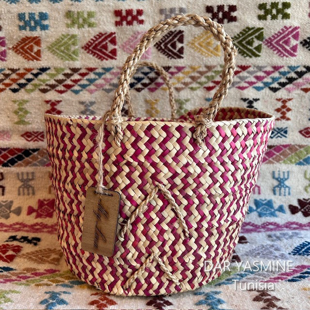 小さなシンプルかごバッグ　丸底バケツ型　レッド　1点もの