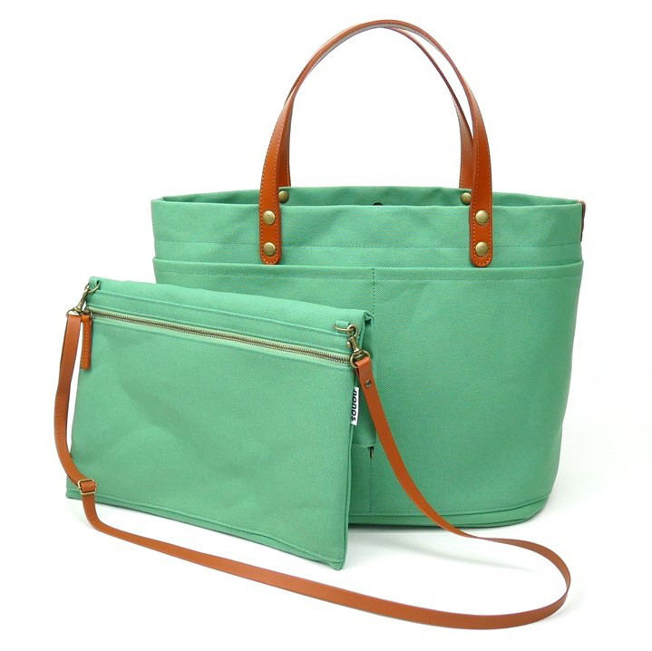 サコッシュ付きトートバッグ/スモーキーグリーン（倉敷帆布+栃木レザー使用）