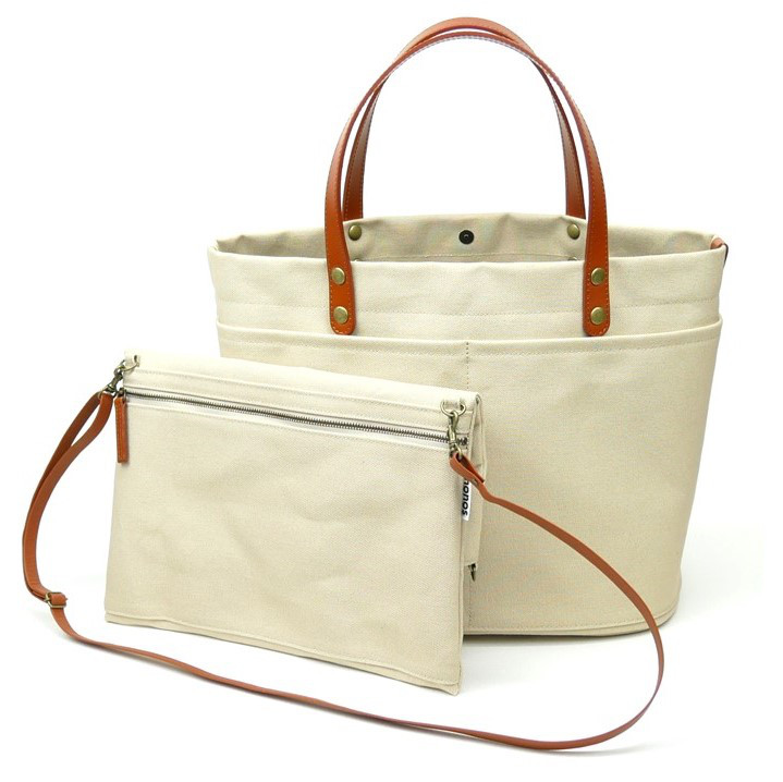 サコッシュ付きトートーバッグ/アイボリー（倉敷帆布+栃木レザー使用）