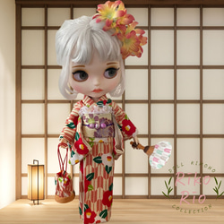 ブライス着物 浴衣☆椿柄浴衣セット【椿】 RicoRio kimono collection】 椿のレトロ浴衣セット〈ブライス