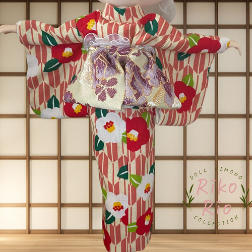 ブライス着物 浴衣☆椿柄浴衣セット【椿】 RicoRio kimono collection】 椿のレトロ浴衣セット〈ブライス