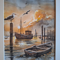 M. Martin 水彩画 「滝」サイン入り 海外 正規品】 M. Martin 「滝」サイン入り かたより 水彩画