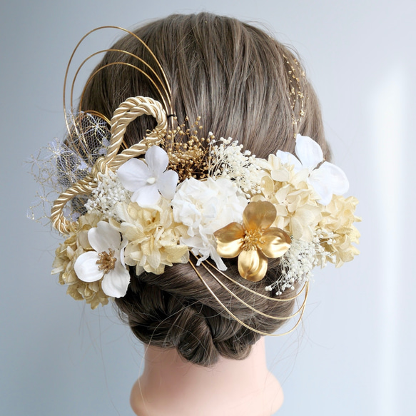 A294 白ゴールド ドライフラワー髪飾り 卒業式 袴 成人式 振袖 結婚式