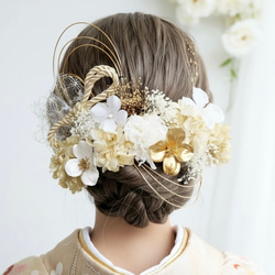 A294 白ゴールド ドライフラワー髪飾り 卒業式 袴 成人式 振袖 結婚式