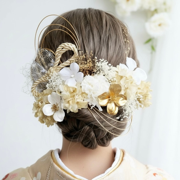 A294 白ゴールド ドライフラワー髪飾り 卒業式 袴 成人式 振袖 結婚式
