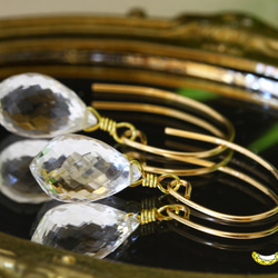 静寂の夜 クリスタル(水晶) マーキス ブリオレットカット 14kgf ピアス 4月誕生石 2枚目の画像