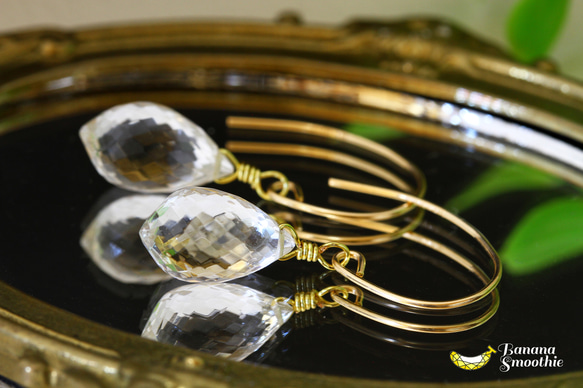 静寂の夜 クリスタル(水晶) マーキス ブリオレットカット 14kgf ピアス 4月誕生石 2枚目の画像