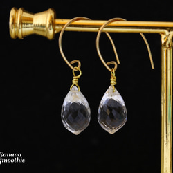 静寂の夜 クリスタル(水晶) マーキス ブリオレットカット 14kgf ピアス 4月誕生石 3枚目の画像