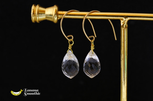 静寂の夜 クリスタル(水晶) マーキス ブリオレットカット 14kgf ピアス 4月誕生石 3枚目の画像