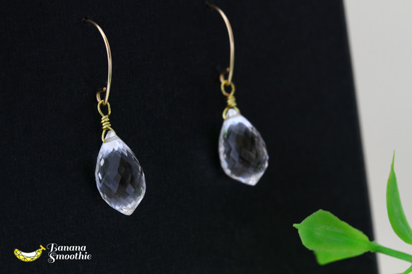 静寂の夜 クリスタル(水晶) マーキス ブリオレットカット 14kgf ピアス 4月誕生石 5枚目の画像