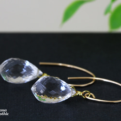 静寂の夜 クリスタル(水晶) マーキス ブリオレットカット 14kgf ピアス 4月誕生石 6枚目の画像