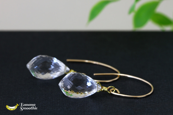 静寂の夜 クリスタル(水晶) マーキス ブリオレットカット 14kgf ピアス 4月誕生石 6枚目の画像