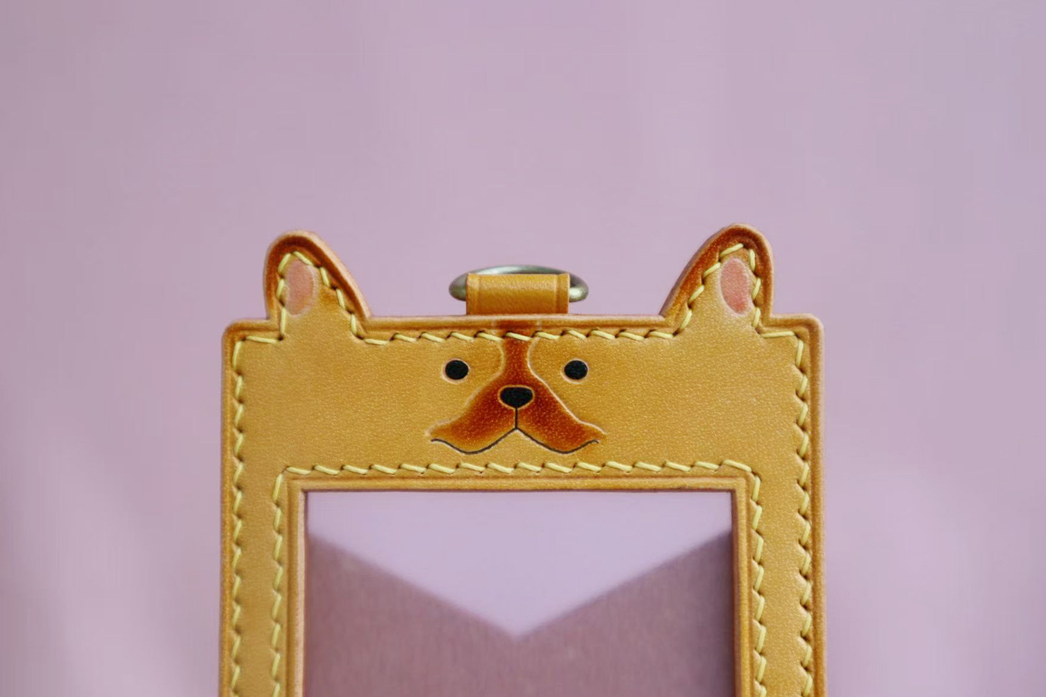 フランスブルドッグ 犬 IDカードケース 伸縮リール付IDカード パスケース 本革