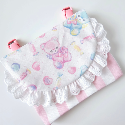 送料無料☆移動ポケット クリップ付き☆ハンドメイド くまちゃん柄