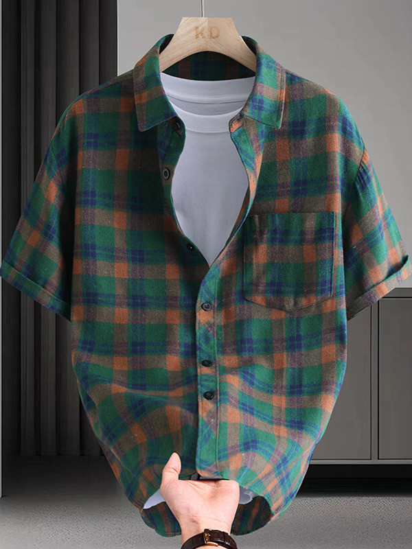 チェックシャツメンズ半袖2025新型夏の薄手シャツラッシュマークシワ防止メンズカジュアルコート2