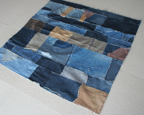 et−108 100×100デニムパッチワーク マルチカバー｜裏地なし・一点もの