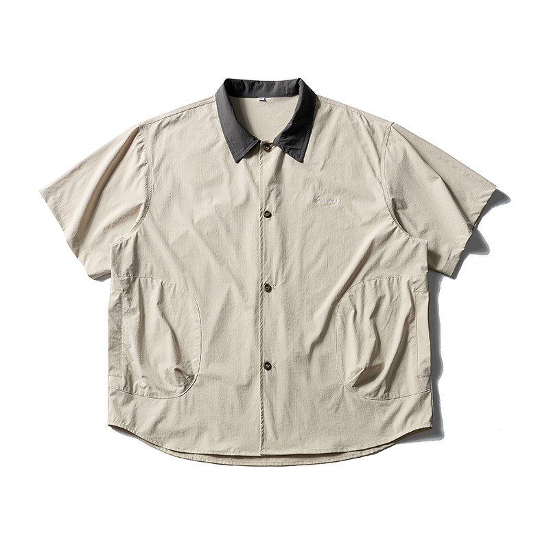 夏のおしゃれブランドシンプル純色半袖シャツ男女アメリカレトロゆったり涼感速乾シャツ