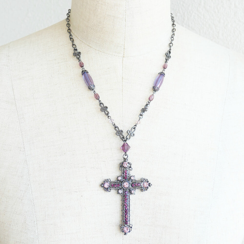 ゴシック 紫十字架 パープル クロス ショート ネックレス ネックレス