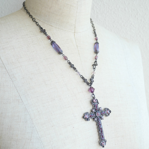 ゴシック 紫十字架 パープル クロス ショート ネックレス ネックレス