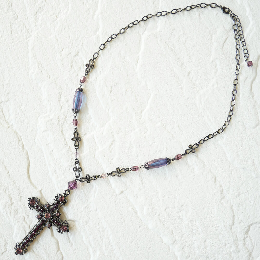 ゴシック 紫十字架 パープル クロス ショート ネックレス