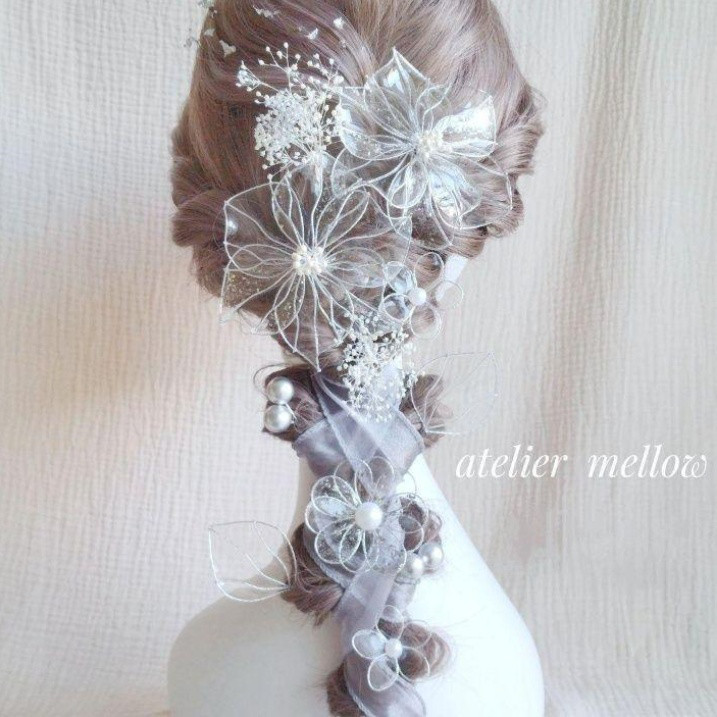 成人式　髪飾り シルバー❁アメリカンフラワー ❁ ディップフラワー ❁  ウェディング 七五三  卒業式　結婚式