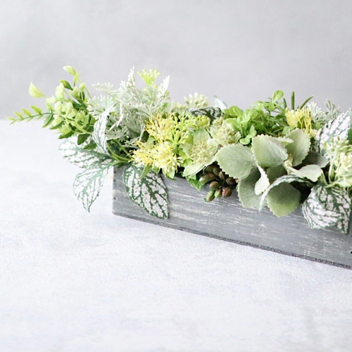 フェイクグリーン ボックスアレンジ 2way テーブル 壁掛け 卓上 造花