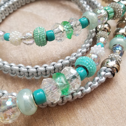 革編みビーズリード[ミントキャンディー革色シルバー]30kgまでのワンちゃん用　2way バギー飛出し防止 1枚目の画像